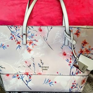 Large Guess Faux Leather Floral Tote Handbag